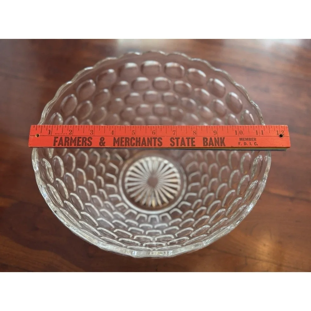 Vintage Federal Glass Yorktown Punch Bowl Clear Colonial Thumbprint Scalloped